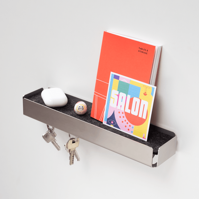 Sonderedition: KEY-BOX Edelstahl geschliffen - Schlüsselbrett mit Ablage für den Flur, Schmuckorganizer für dein Bad oder Schlafzimmer, Hakenleiste für die Küche oder Balkon