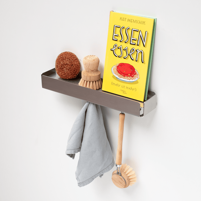 Sonderedition: KEY-BOX Edelstahl geschliffen - Schlüsselbrett mit Ablage für den Flur, Schmuckorganizer für dein Bad oder Schlafzimmer, Hakenleiste für die Küche oder Balkon