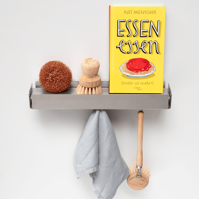 Sonderedition: KEY-BOX Edelstahl geschliffen - Schlüsselbrett mit Ablage für den Flur, Schmuckorganizer für dein Bad oder Schlafzimmer, Hakenleiste für die Küche oder Balkon