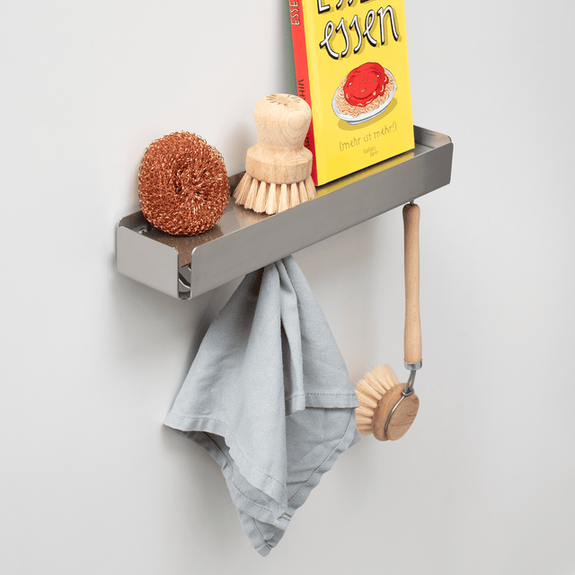 Sonderedition: KEY-BOX Edelstahl geschliffen - Schlüsselbrett mit Ablage für den Flur, Schmuckorganizer für dein Bad oder Schlafzimmer, Hakenleiste für die Küche oder Balkon