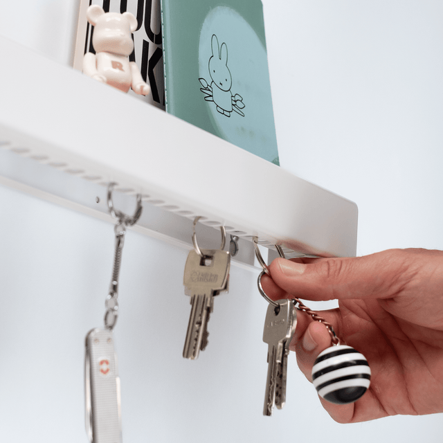 KEY-BOX - Schlüsselbrett mit Ablage für den Flur, Schmuckorganizer für dein Bad oder Schlafzimmer, Hakenleiste für die Küche oder Balkon
